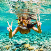 Snorkeler Under Water Ocean Reef Girl Hawaii